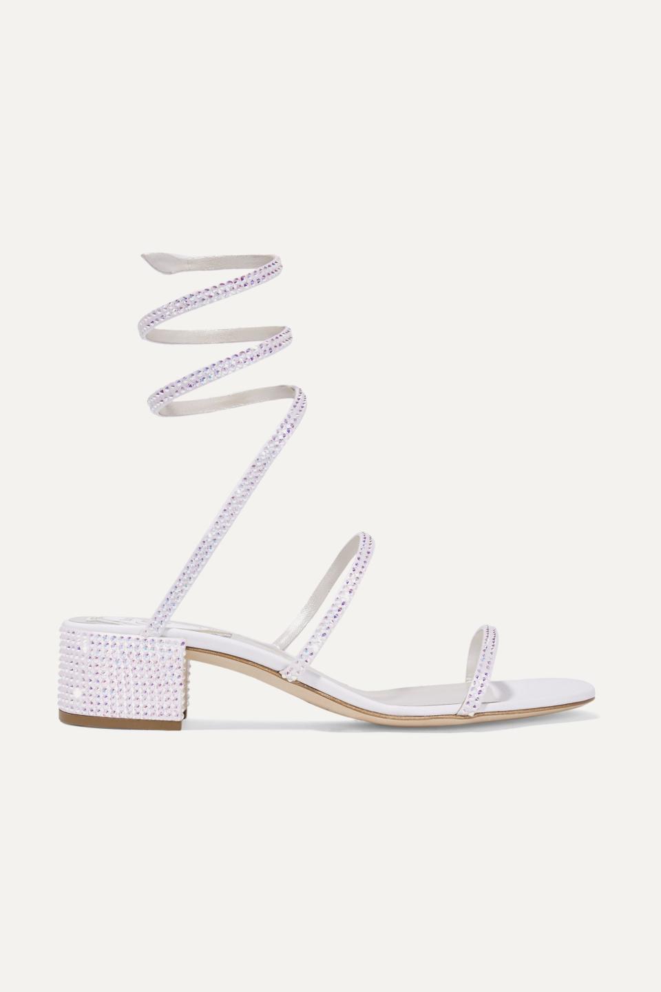 Cleo crystal-embellished satin and leather sandals