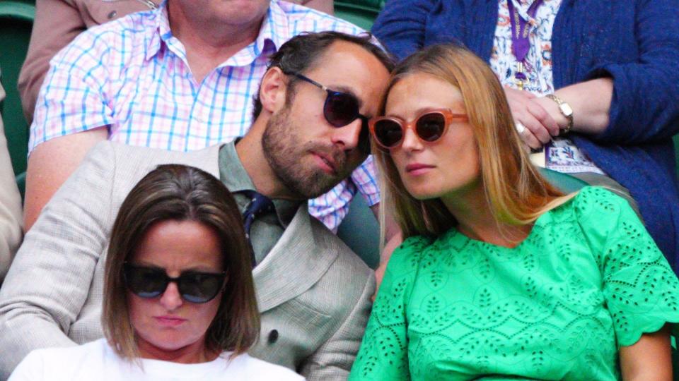 James Middleton and pregnant wife Alizee Thevenet in green dress attend Wimbledon Tennis Championships