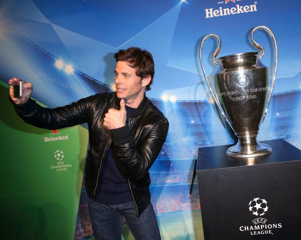 James Marsden and the  UEFA Champions League Trophy