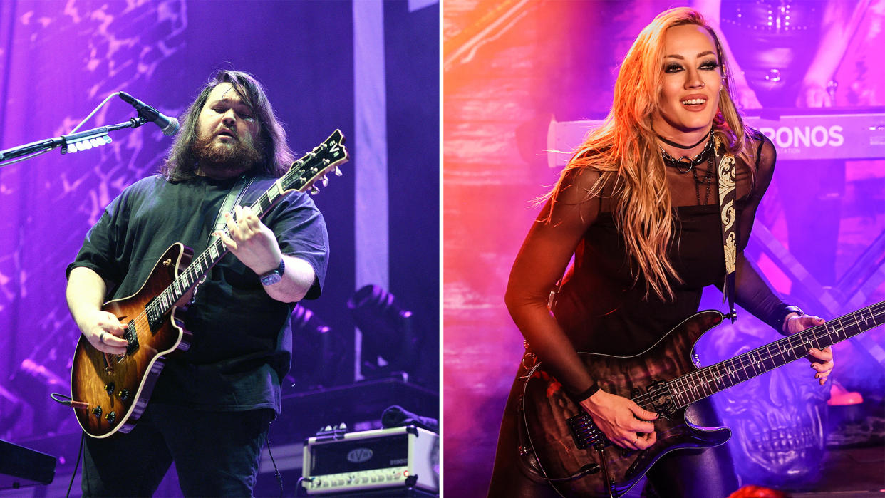  Wolfgang Van Halen (left) and Nita Strauss perform onstage 