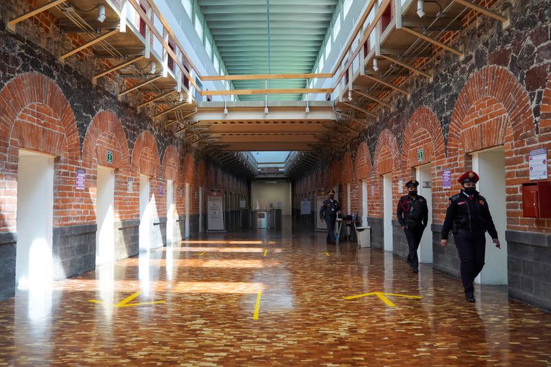 Police officers are pictured at an area of the Mexico's General Archive of the Nation in Mexico City