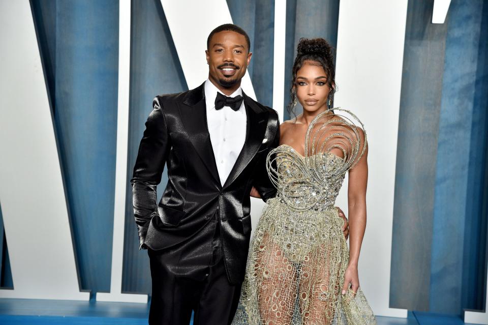 Michael B. Jordan and Lori Harvey pictured at the 2022 Vanity Fair Oscar Party.