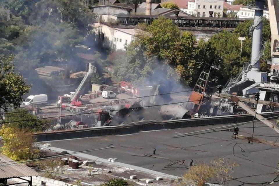 View of a damaged Russian ship following a Ukrainian missile attack on Sevastopol, Crimea (via Reuters)