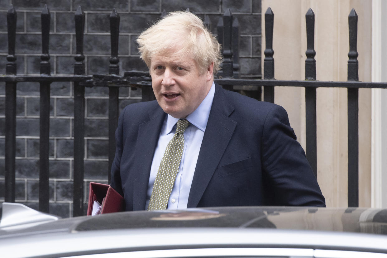 LONDON, UNITED KINGDOM - (ARCHIVE): A file photo dated on March 18, 2020 shows British Prime Minister Boris Johnson leaving Number 10 at Downing Street, London. British Prime Minister Boris Johnson tests positive for COVID-19. (Photo by Ray Tang/Anadolu Agency via Getty Images)