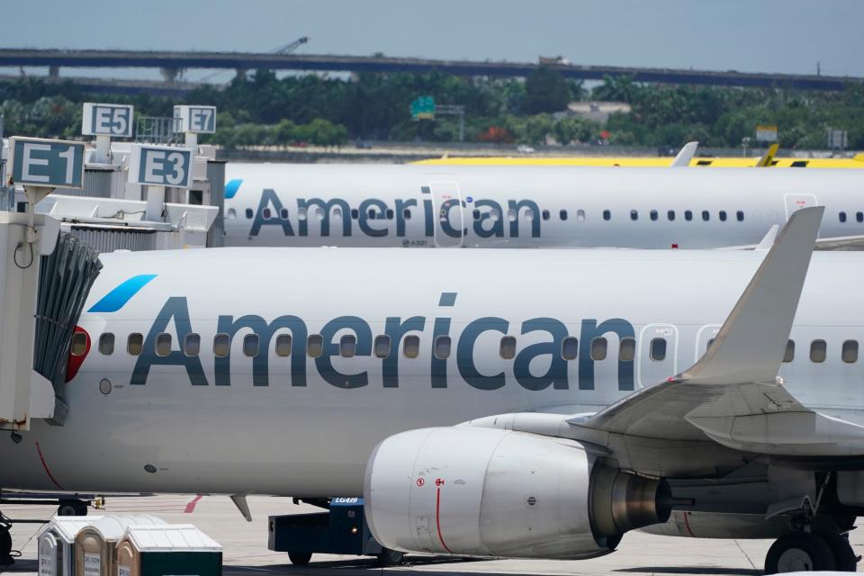 Two American Airlines Boeing 737s are shown at the gate, Thursday, July 7, 2022, at the Fort Lauderdale-Hollywood International Airport in Fort Lauderdale, Fla.
