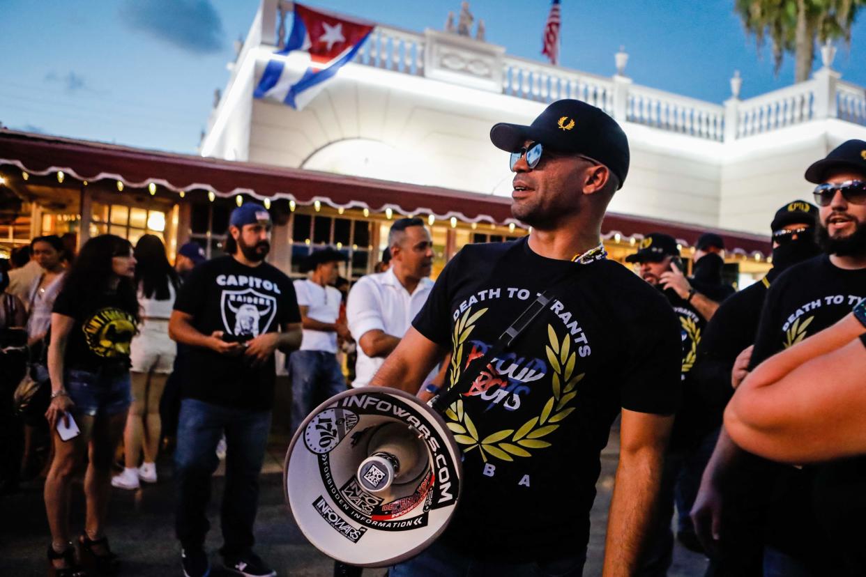 Proud Boys leader Enrique Tarrio attends a protest in July 2021.  (AFP via Getty Images)