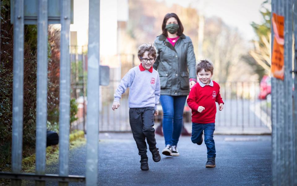 Smiling primary school children returned to in-person class in Scotland on February 22 -  Jane Barlow/PA