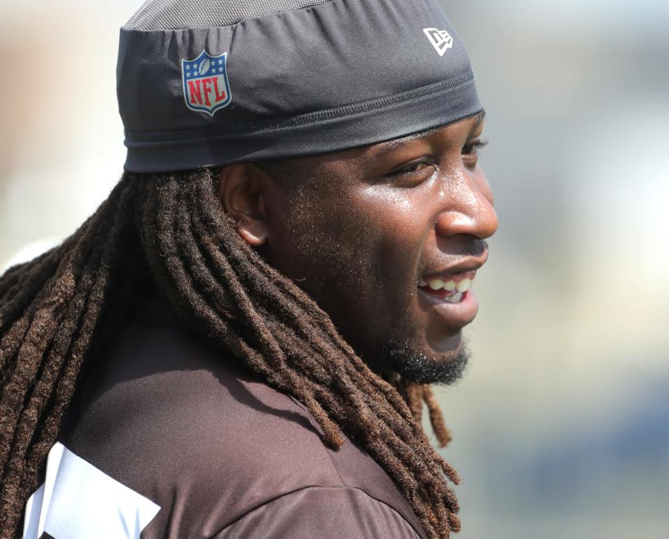 Cleveland Browns running back Kareem Hunt at minicamp on Wednesday, June 15, 2022 in Canton, Ohio, at Tom Benson Hall of Fame Stadium.
