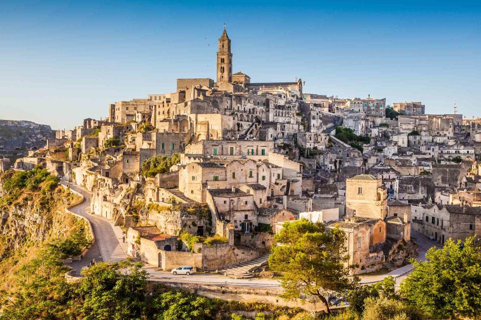 <p>Getty</p> Ancient town of Matera (Sassi di Matera) at sunrise, Basilicata, southern Italy.