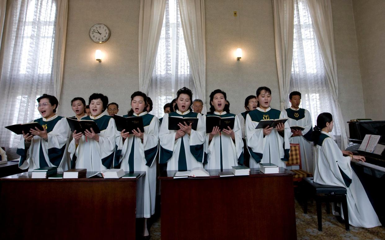 The Chilgol protestant church choir in Pyongyang practise their hymns - Eric Lafforgue/Corbis via Getty Images