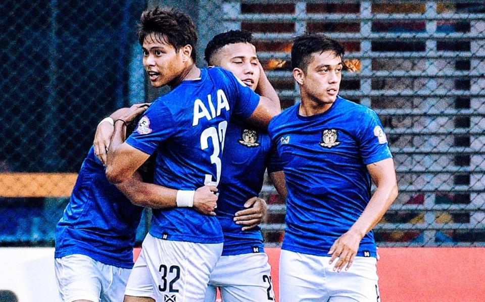 Hougang United players celebrate scoring against Tampines Rovers in their Singapore Premier League match. (PHOTO: Facebook/Singapore Premier League)