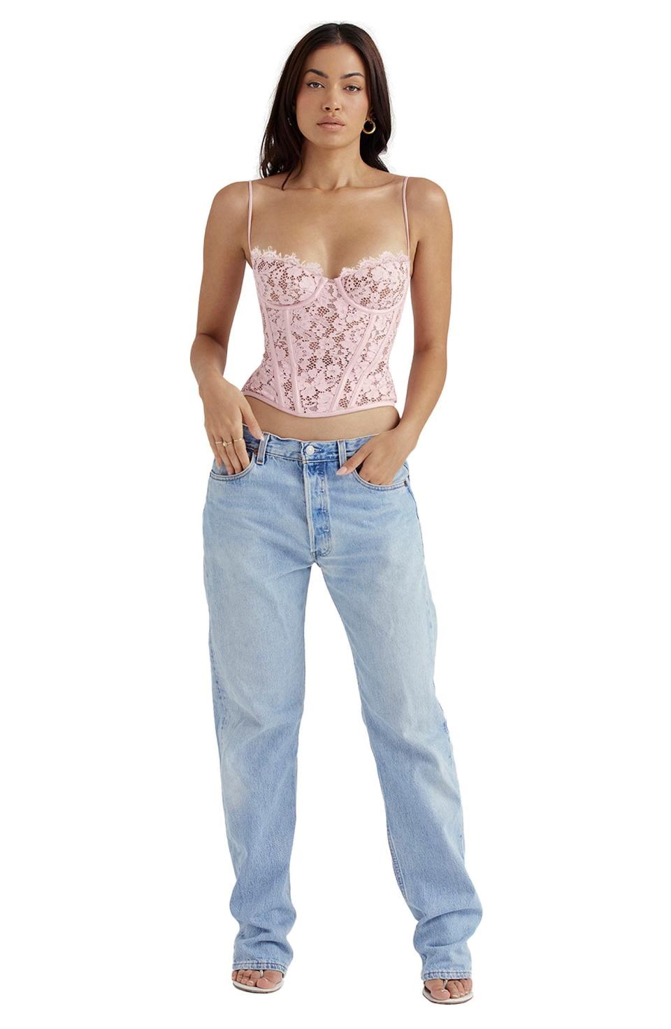 20) Floral Lace Underwire Corset Camisole in Rose at Nordstrom