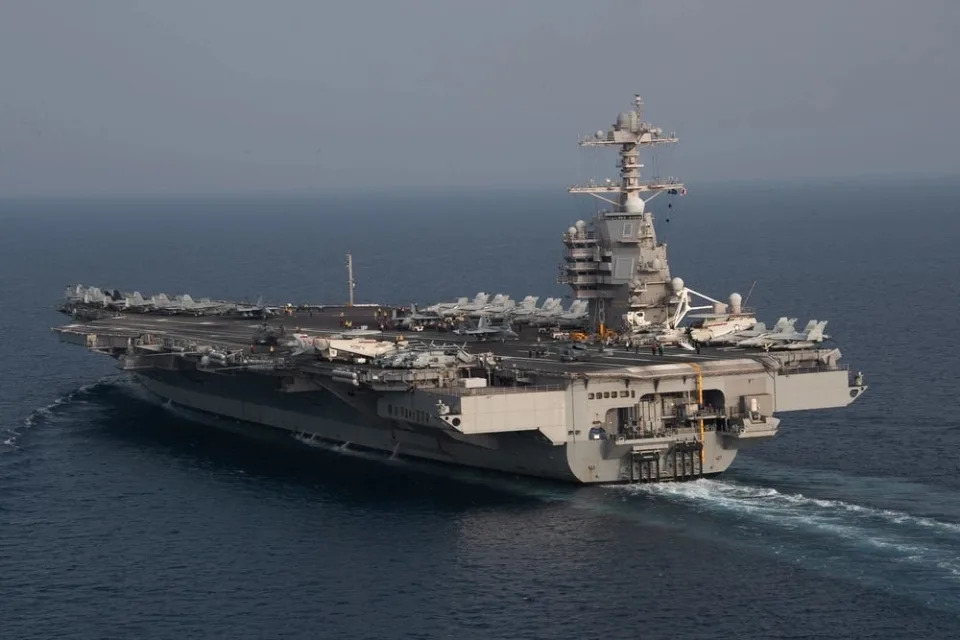 Aircraft carrier USS Gerald R. Ford sails in the Adriatic Sea.