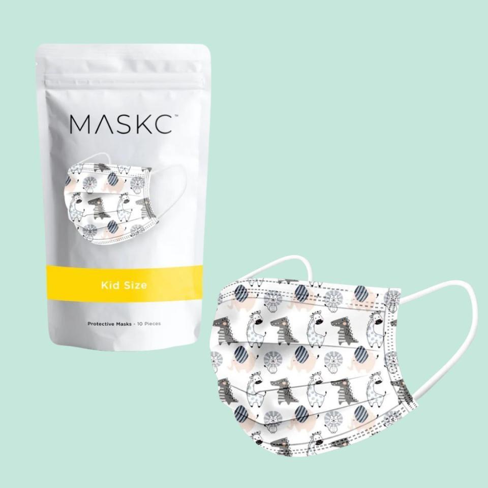 This pack from MaskC includes 10 comfortable and easy-to-wear three-ply surgical-style masks with soft ear loops made just for kids. They feature an adorable zoo animal print.You can buy the triple-layer pack from MaskC for $16. 