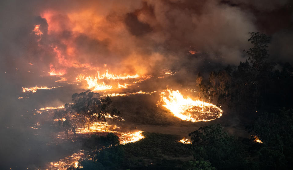 An aerial image shows fires burning near Bairnsdale, Victoria. 