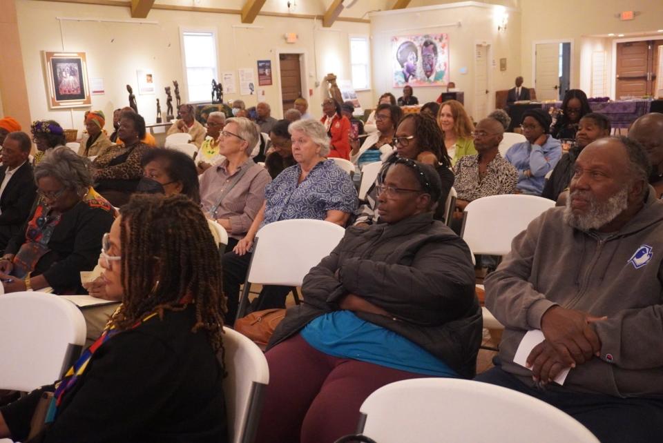 The audience listens Monday to author AnneMarie Mingo discuss her book titled “Have You Got Good Religion?: Black Women’s Faith, Courage, and Moral Leadership in the Civil Rights Movement” at the Cotton Club Museum and Cultural Center in SE Gainesville.
(Credit: Photo provided by Voleer Thomas, Special to The Sun)