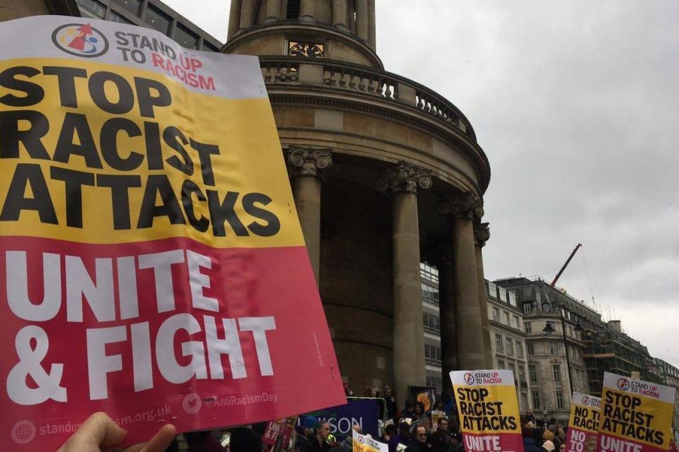 London: Protesters armed with placards carrying messages such as 'unite and fight' took to the streets (Camille Magniez/Twitter)