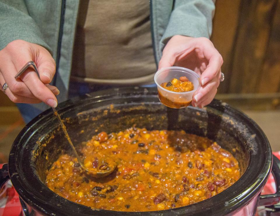 Chili samples being served at Blake’s 7th Annual Chili Cook-Off Competition.