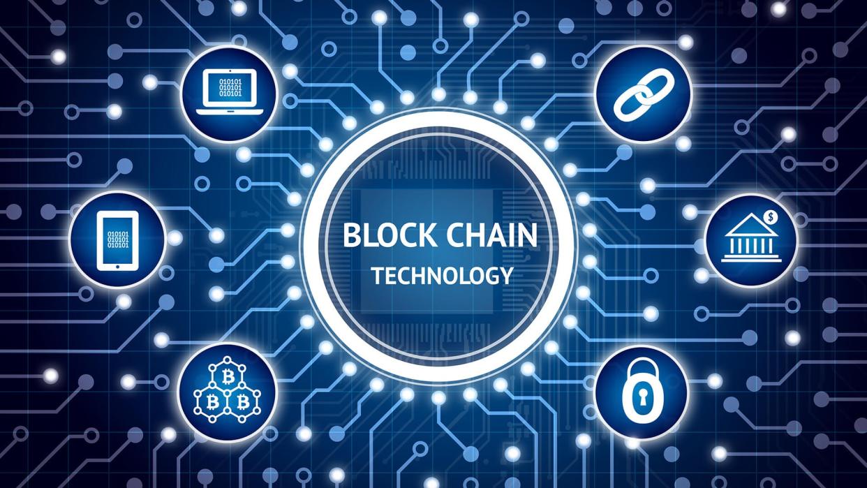 Blockchain , Distributed ledger technology , bitcoin concept.