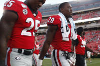 Georgia defensive back J.R. Reed (20) walks off the field after an NCAA football game between Georgia and Murray State in Athens, Ga., on Saturday, Sept. 7, 2019. Georgia won 63-17. (Joshua L. Jones/Athens Banner-Herald via AP)