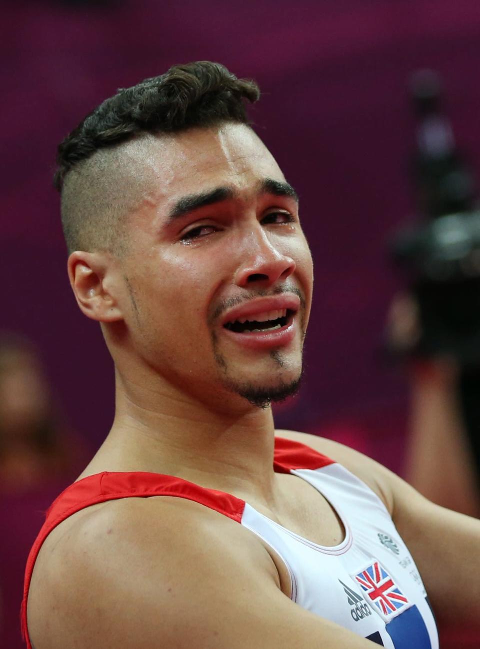 Britain's Louis Smith cries at the London 2012 Olympic Games Artistic Gymnastics competition in London, Britain, 28 July 2012. EPA/Rolf Vennenbernd