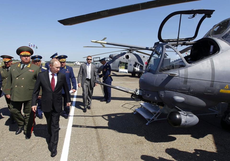 Russia's President Vladimir Putin visits air force base number 393 in the town of Korenovsk in southern Russia in June 2012.