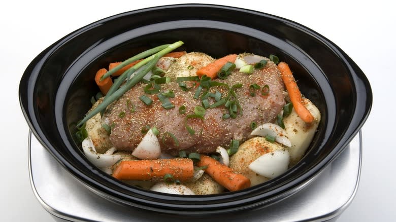 Pork with vegetables in slow cooker