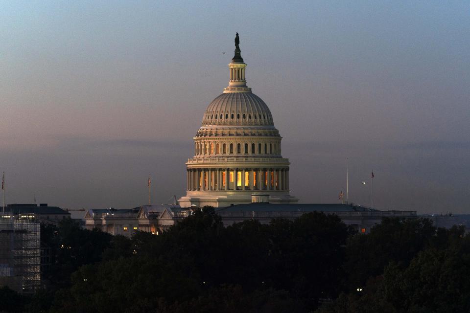 The U.S. Capitol is seen on a sunrise in Washington, Friday, Nov. 5, 2021. Democrats in the House appear on the verge of advancing President Joe Biden’s $1.85 trillion-and-growing domestic policy package. (AP Photo/Jose Luis Magana)