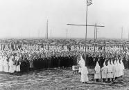 <p>Ku Klux Klan ceremonial meeting near Los Angeles, Calif. when 800 applicants swelled the ranks of this realm to 4000 members. A crowd of people witnessed the ceremonial, Feb. 13, 1925. (Photo: AP) </p>