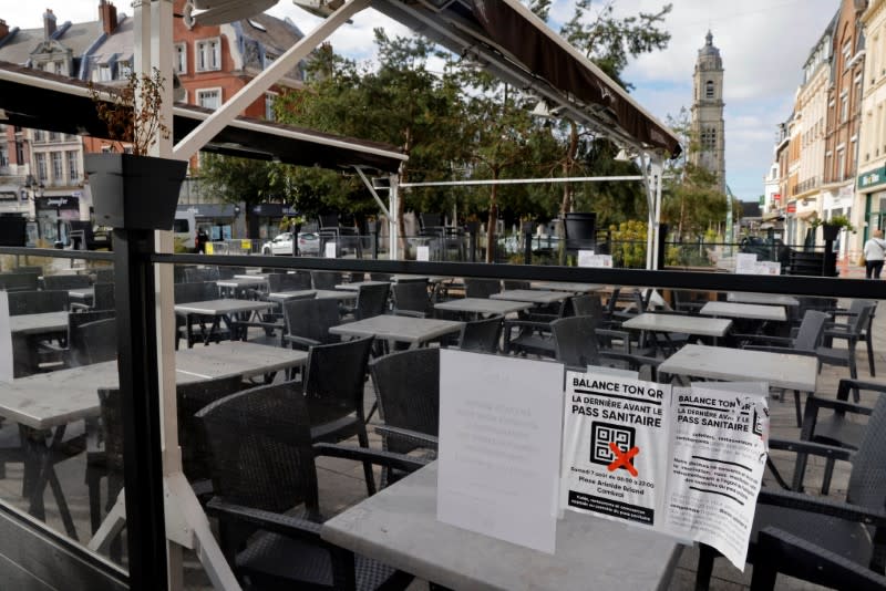 Bar and restaurants owners close their doors to protest against the health pass control measures, in Cambrai