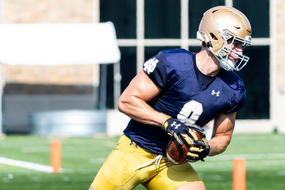 Notre Dame's Eli Raridon during Notre Dame Fall Camp on Wednesday, July 26, 2023, at Irish Athletics Center in South Bend, Indiana.