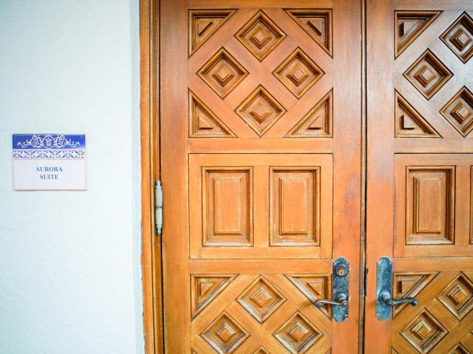 The door to the Aurora Suite in the former Versace Mansion