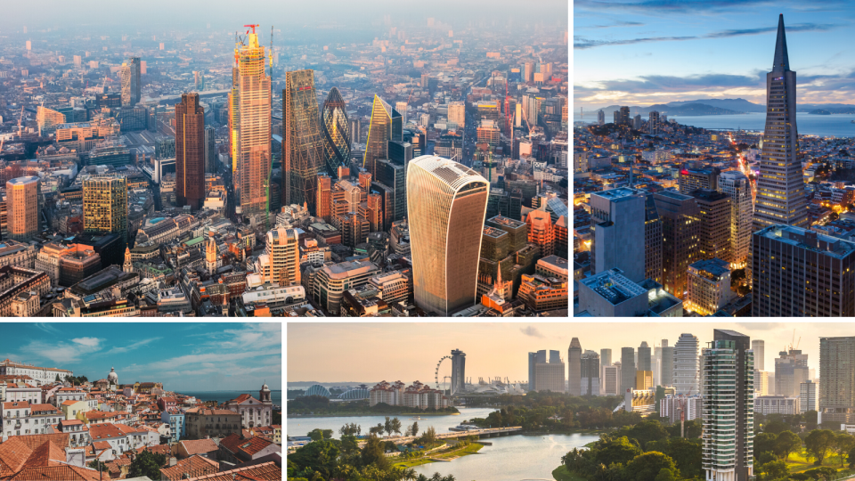 Clockwise: London; San Francisco; Lisbon; Singapore. (Source: Getty)