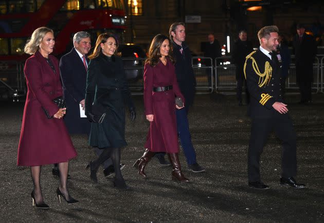 Zara Phillips, Michael Middleton, Carole Middleton, Pippa Middleton, James Matthews and Rob Dixon attend the 'Together at Christmas' carol service. 