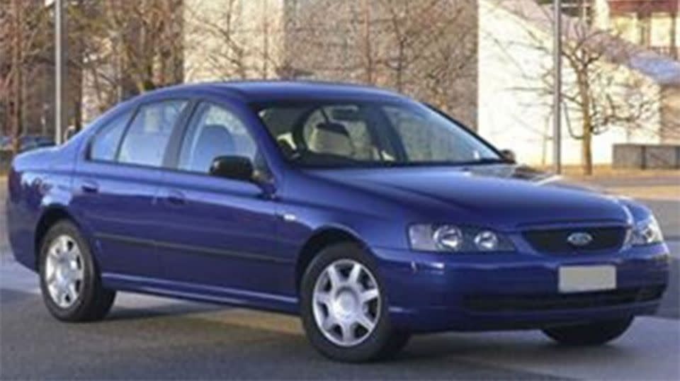 It is believed the family may be driving a blue 2002 Ford Falcon (similar to the vehicle pictured) with registration 1HZ 4SU. Picture: Victoria Police