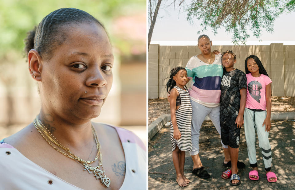 Portrait of Nydea Richards. Nydea Richard's with her three young children. (Stephanie Mei-Ling for NBC News and ProPublica)