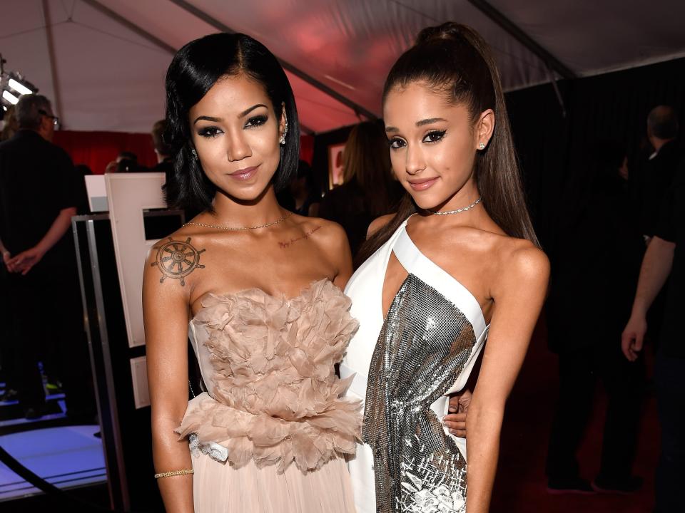 Jhene Aiko and Ariana Grande attend The 57th Annual Grammy Awards in February 2015.