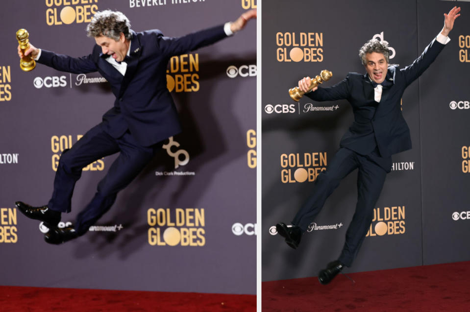 Mark Ruffalo jumping in the air