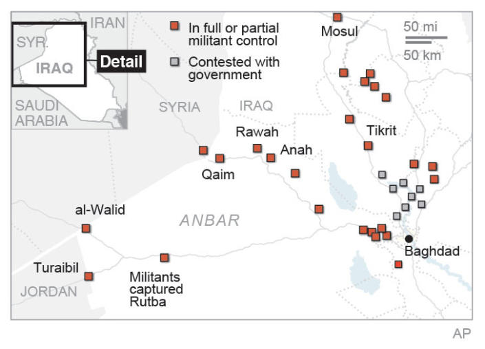 Map provides updates on violence in Iraq's Anbar province.