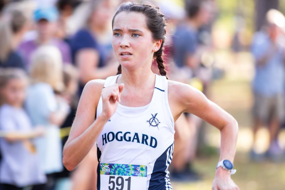 Hoggard's Ashlei Summers took second place in the girl's varsity 5k at the Mideastern Conference cross-country championship on Thursday, Oct. 13, 2022.