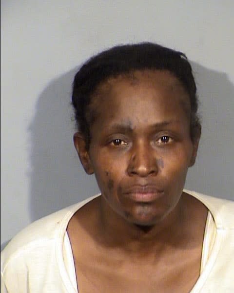 <em>A booking photo for Vanessa Harvey for her arrest on battery charges in October 2021. (LVMPD/KLAS)</em>