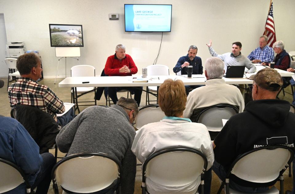 The Michigan Lake Level Board for Lake George held a hearing Saturday on the dam restoration project mandated by Indiana. The state line bisects the lake.