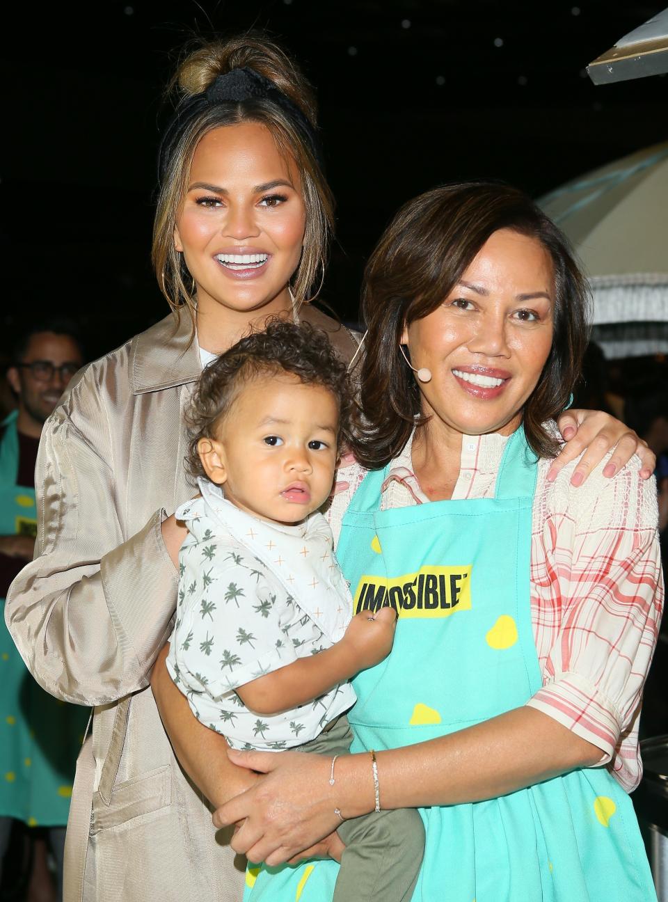 Chrissy Teigen, Vilailuck Teigen and Miles Theodore Stephens attend Impossible Foods Grocery Los Angeles Launch