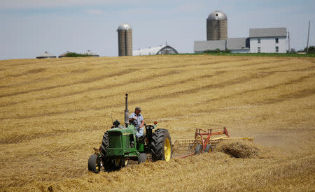 A farmer harvests his field at his farm in Pecatonica, Illinois, U.S., July 25, 2018. Photo taken July 25, 2018. REUTERS/Joshua Lott