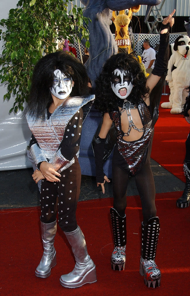 the sprouse twins are dressed as kiss rockers