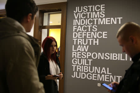 Students are seen at the original courtroom of the United Nations International Criminal Tribunal for the former Yugoslavia (ICTY), as a part of their education, in Sarajevo City Hall, Bosnia and Herzegovina December 7, 2018. Picture taken December 7, 2018. REUTERS/Dado Ruvic