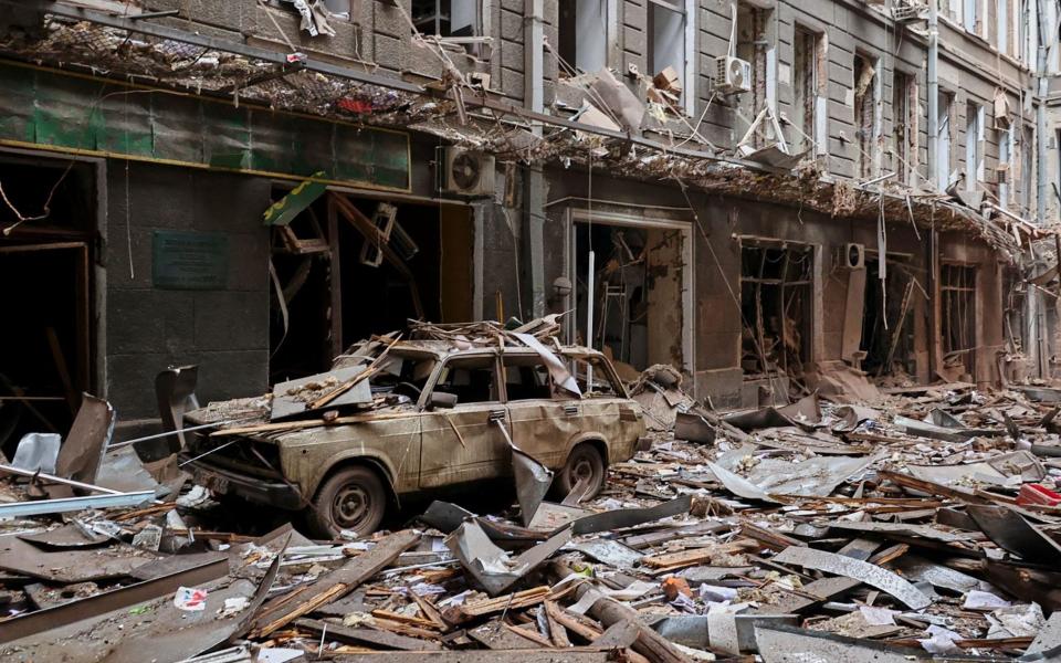 Damage after the shelling of buildings in downtown Kharkiv - Shutterstock