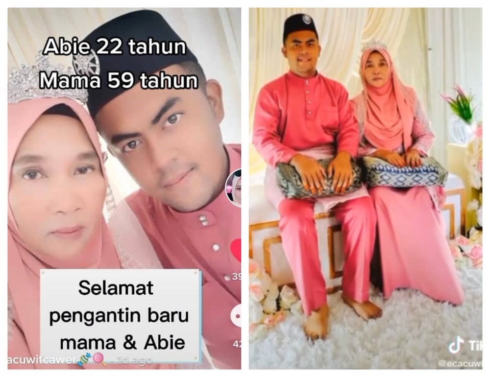Norlida and her husband Muhammad Sabree have wowed TikTok users after tying the knot despite their 37-age difference. ― Screengrab via Tiktok/ecacuwitcawer