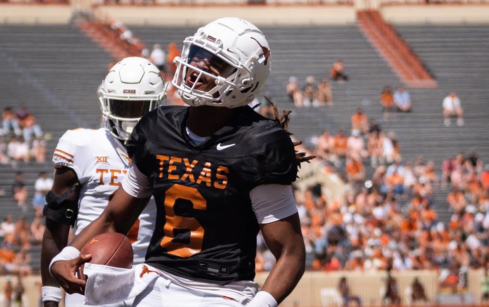 Texas quarterback Maalik Murphy connected with Johntay Cook II for a 79-yard touchdown pass in the Longhorns' spring game on April 15. Even with Quinn Ewers planted as the starter, and even with the signing of Arch Manning, Murphy chose to remain at Texas and not enter the transfer portal.