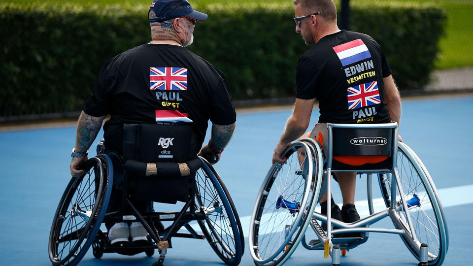 Paul Guest and Edwin Vermetten in action on Monday. (Photo by Zak Kaczmarek/Getty Images for the Invictus Games Foundation)